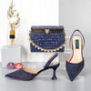 Doershow beautiful Italian blue Shoes And Bag Sets For Evening Party With Stones Italian Leather Handbags Match Bags! 1-39