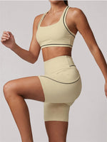 Color Blocking Yoga Sets Women's Tracksuit Hanging Neck Shockproof Sports Vest Hip Lifting Shorts Gym Running Fitness Suits