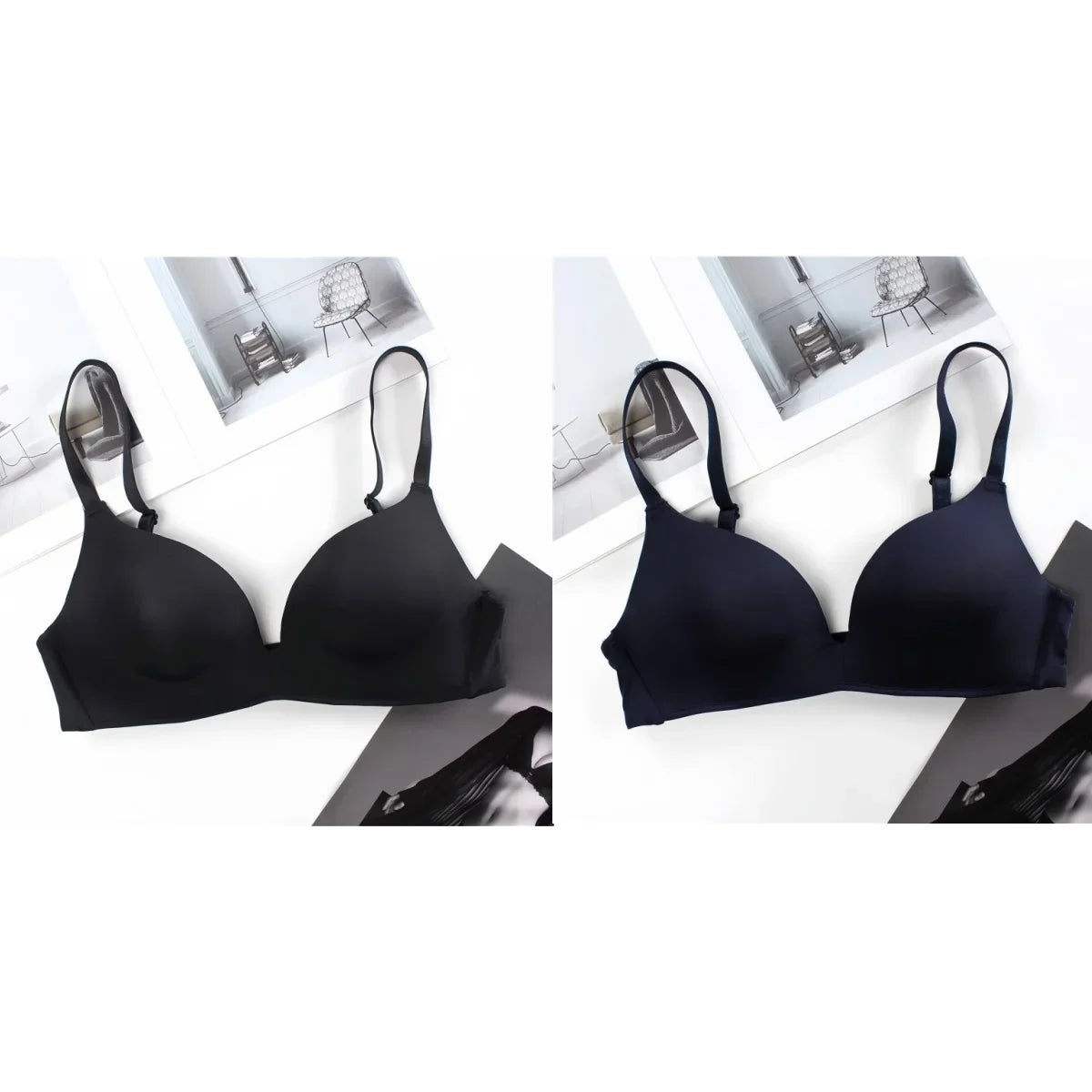 2Pcs/Set Padded Bras For Women Push Up Bra Underwear Non-wire Brassiere Sexy Lingerie Solid Color 3/4 Cup Comfort Intimates