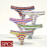 5Pcs/Set G-string Women Panties Female Low Waist Thongs Seamless Underwear Sexy Lingerie Rainbow Striped Cotton Underpants M-XL