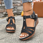 Women's High Heel Sandals 2026Summer New Wedge Heel Sandals Retro Leather Sandals Ladies Casual Platform Sandal Sandalias Mujer