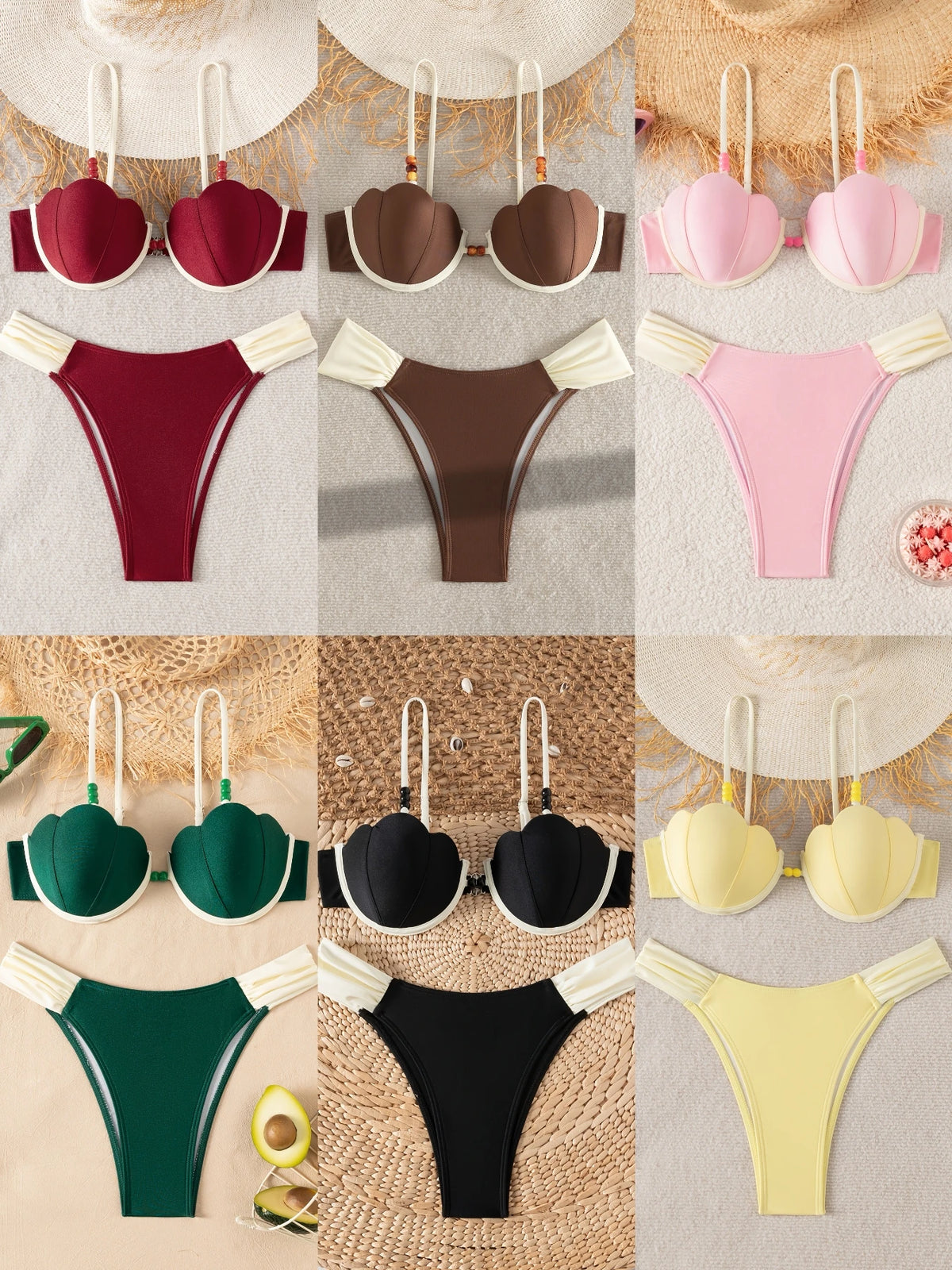 ZTVitality Women's Shell Shape Beaded Bikini Set 2026 New Two Piece Swimsuit Female High Cut Bathing Suit Beachwear Biquini