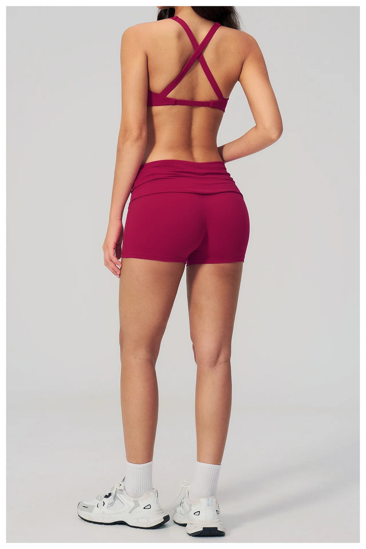 Women Two Piece Gym Yoga Sets Back Cross Sports Bra Pleate High Waist Short Fitness Suit Outdoor Running Camisole Tops Outfits