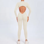 Women's Seamless Yoga Bodysuit Long Sleeve Zipper & Back Cutout Naked Feeling Quick-Dry Running Fitness Workout Jumpsuit
