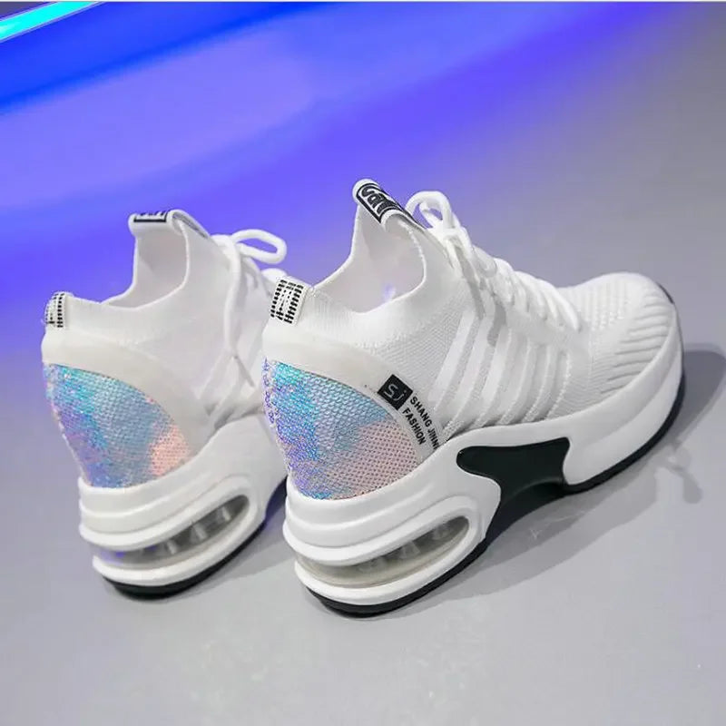 High Quality Femme Bling Sequin Woman Sneakers Chunky Platform CasualHeight Increase Zapatillas Mujer wedges shoes 2019