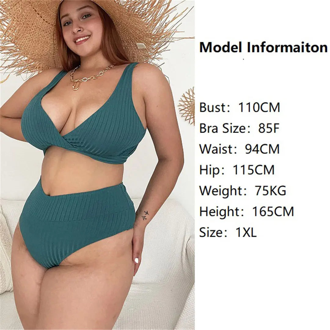 0XL-4XL High Waist Bikini Large Size Swimwear Plus Size Women Swimsuit Female Two-Pieces Bikini Set Bather Bathing Suit V8200