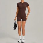 Women's Seamless Yoga Jumpsuits Sports Fitness Beauty Back Slim Fit Short-Sleeves One-Piece Workout Gym Training Bodysuits