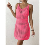 S - XL V Neck Hollow Out Crochet Knitted Tunic Beach Cover Up Cover-ups Beach Dress Mini Beach Wear Beachwear Female Women V7048
