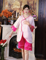 New Chinese style pajamas with breast pads, simulated silk, ice silk home wear, satin jacquard pajamas set