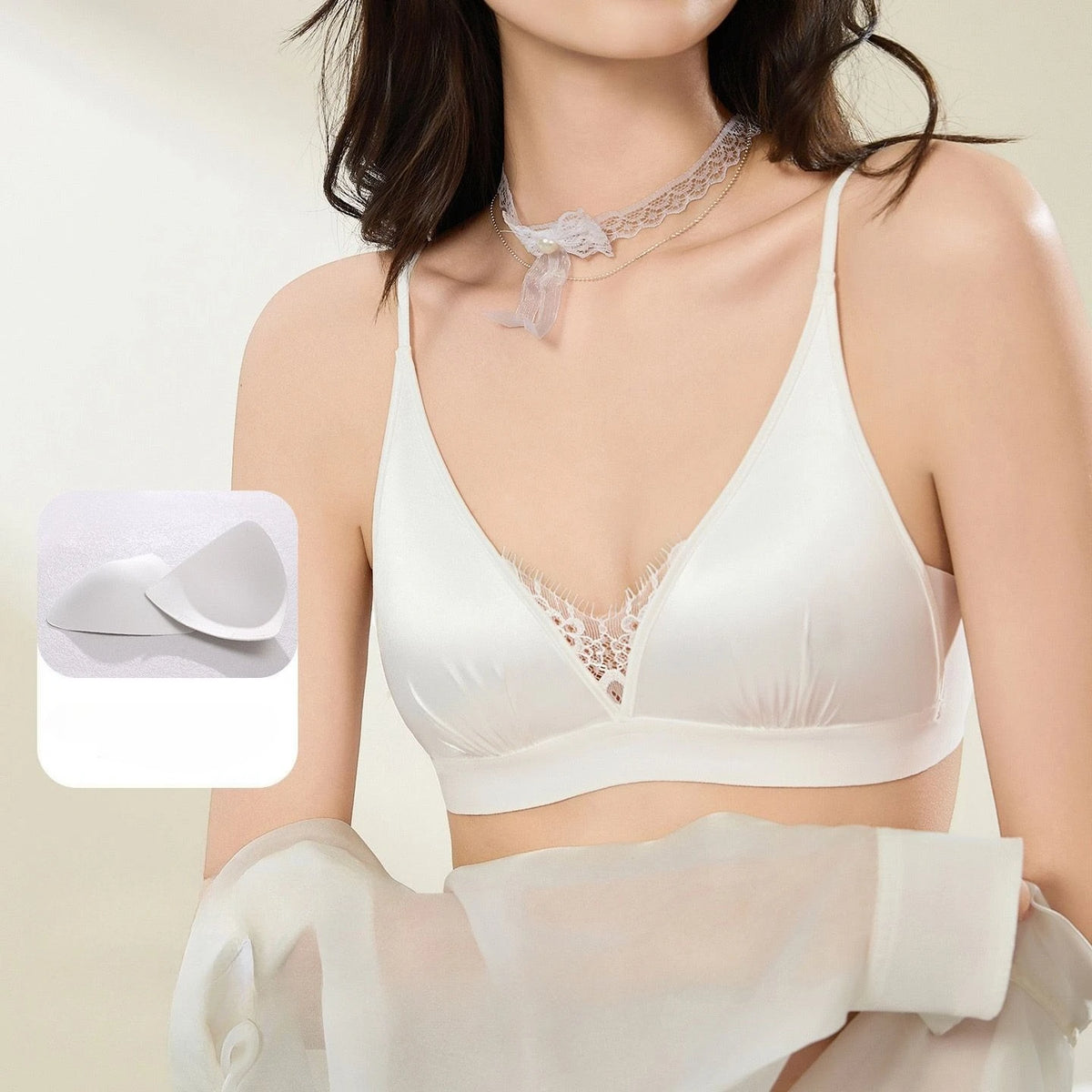 French Elegant Bra Lingerie Wirefree Bra Luxury Satin Bralette for Small Chest Summer Thin Lace Bra Elegant Comfort Bralette