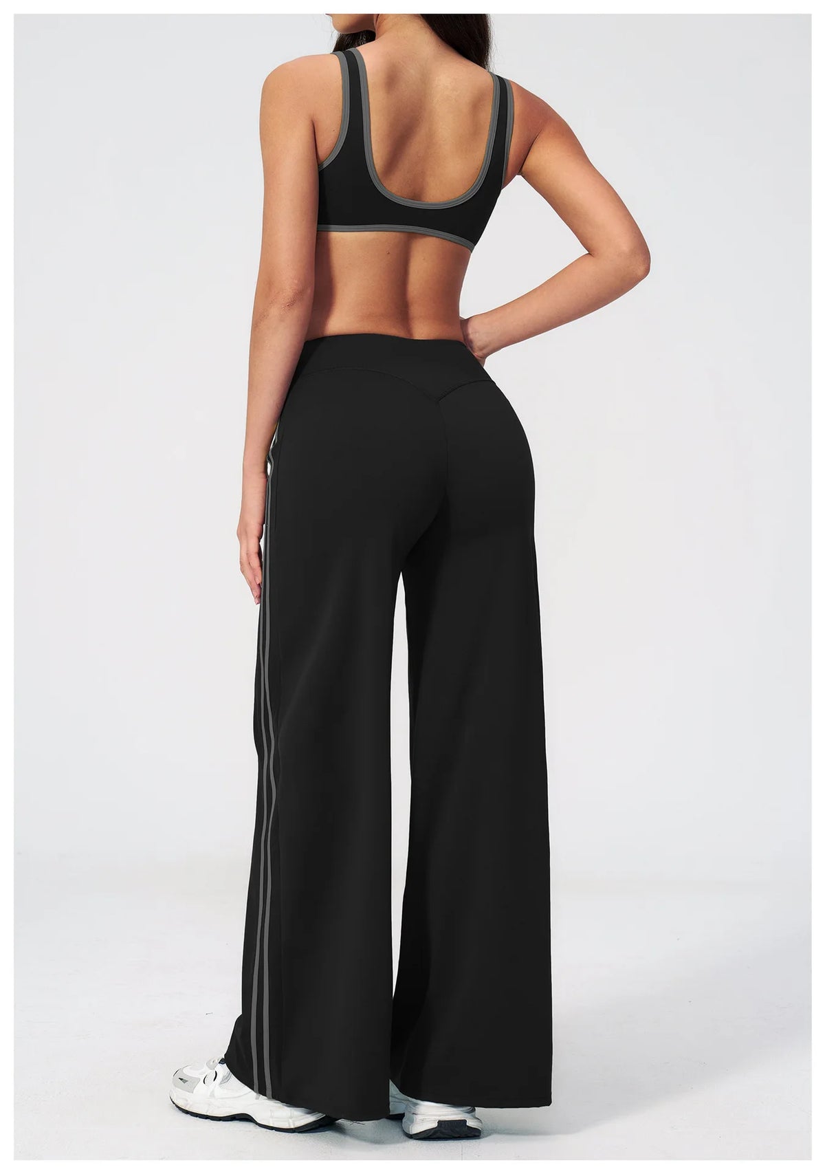 Women's Tracksuit Color Blocked Yoga Sets V Neck Sports Bra High Waist Flare Pants Fitness Suit Outdoor Running Workout Clothes