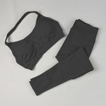 STOUREG Open Back Yoga Bras Pants Sets Seamless 2pcs Sculpt Sports Leggings Gym Halter Crop Tops Hip Lift Push Up Workout Tights