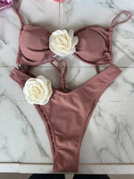 Sexy 3D Flower Micro Bikini 2024 Women Black White Patchwork Push Up Swimsuit Biquini Summer Bathing Suit Triangle Mini Swimwear