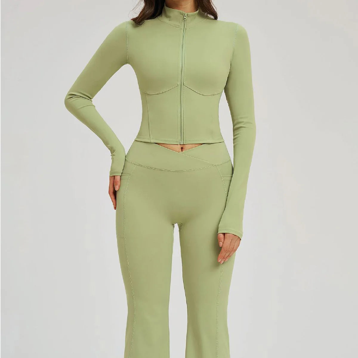 2PCS Yoga Set Gym Clothes Sportswear Seamless Women Fitness Long Sleeved Tracksuits Sports Workout Gym Flared Leggings Athletic