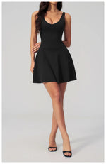 Bodycon Tennis Dress with Shorts Pocket Women Speed Dry Sleeveless V Neck One Piece Sport Outfit Short Dress Fitness Yoga Set