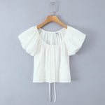 Foridol White Cotton Women Summer Crop Tops Lace Patchwork Short Female Tops Puff Sleeve Square Collar Slim Top Blouse 2025
