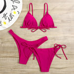 Sexy 3 Piece Bikini Set Women Solid Blue Purple Push Up Bandage Triangle Swimsuit Brazilian Beach Bathing Suit Swumwear Biquini