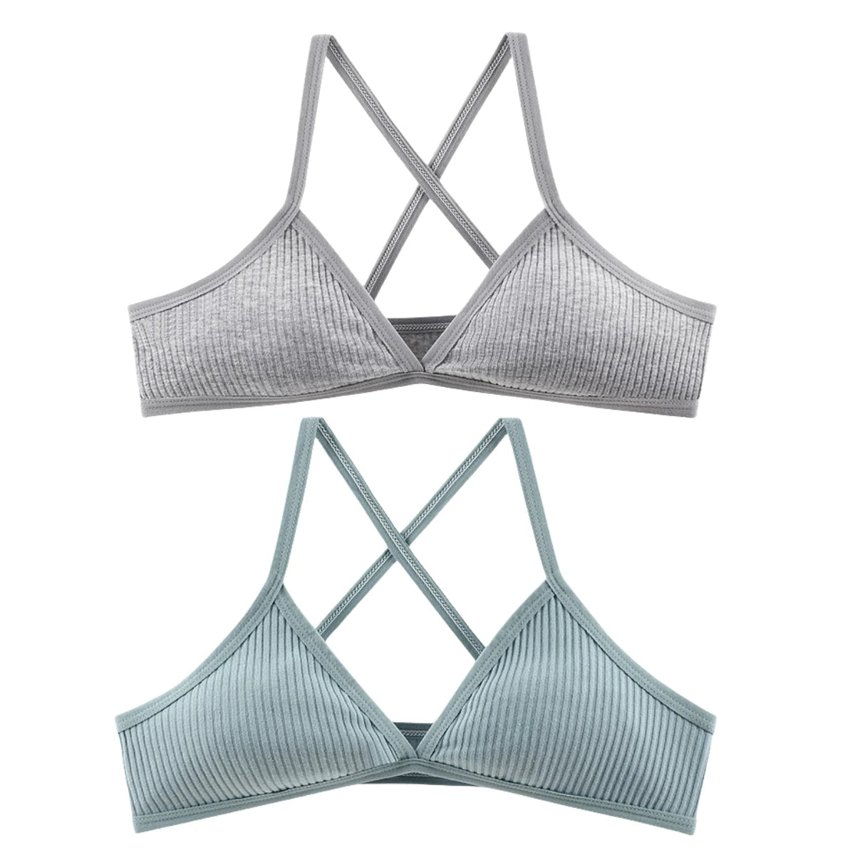 2Pcs/Set Women Ribbed Knit Triangle Bralette Wireless Bra Sexy Lingerie Soft Comfort Underwear Ladies Bra No Pads S-L