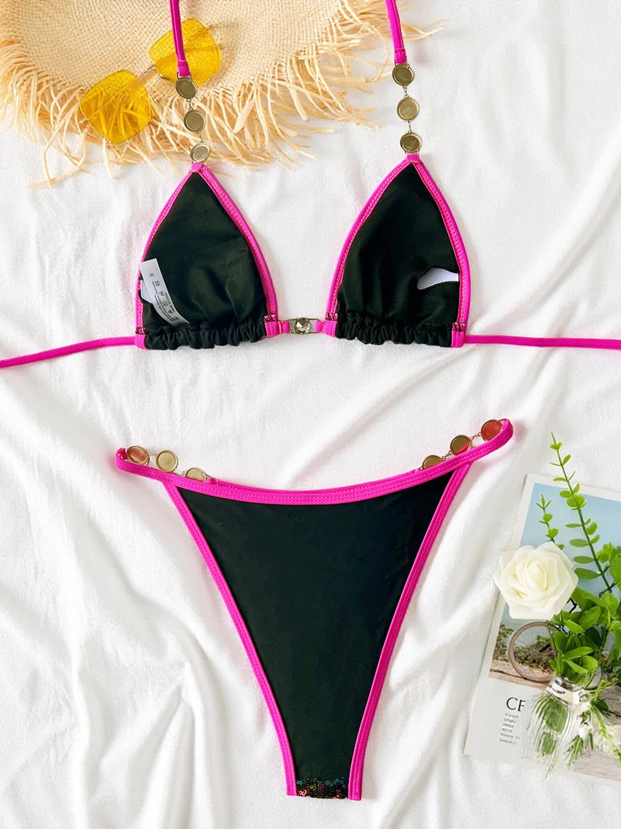 Shiny Colorful Sequins Diamond Bikini Female Swimsuit Women Swimwear Two-pieces Bikini Set Bather Bathing Suit Swim Beach Wear