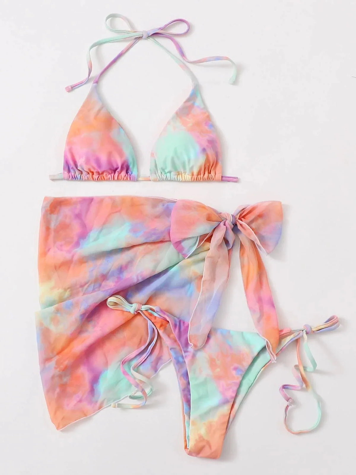 Women Pink Micro Mini String Bikini Sets 4 Pieces with Mesh Cover Tops and Skirt Swimsuit Bathing Suit Beach Outfits Biquini