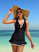 Women White Black Patchwork Bikini Set Ruffles V Neck Tank Top High Waist Short Two Piece Swimsuit 2026 Bathing Suits Swimwear
