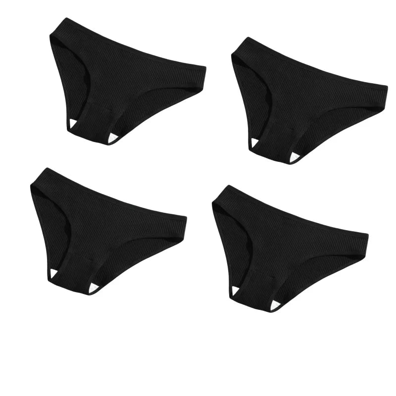 4Pcs/Set Cotton Panties For Women Low Rise Underwear Breathable Briefs Solid Color Sports Underpants Female Lingerie
