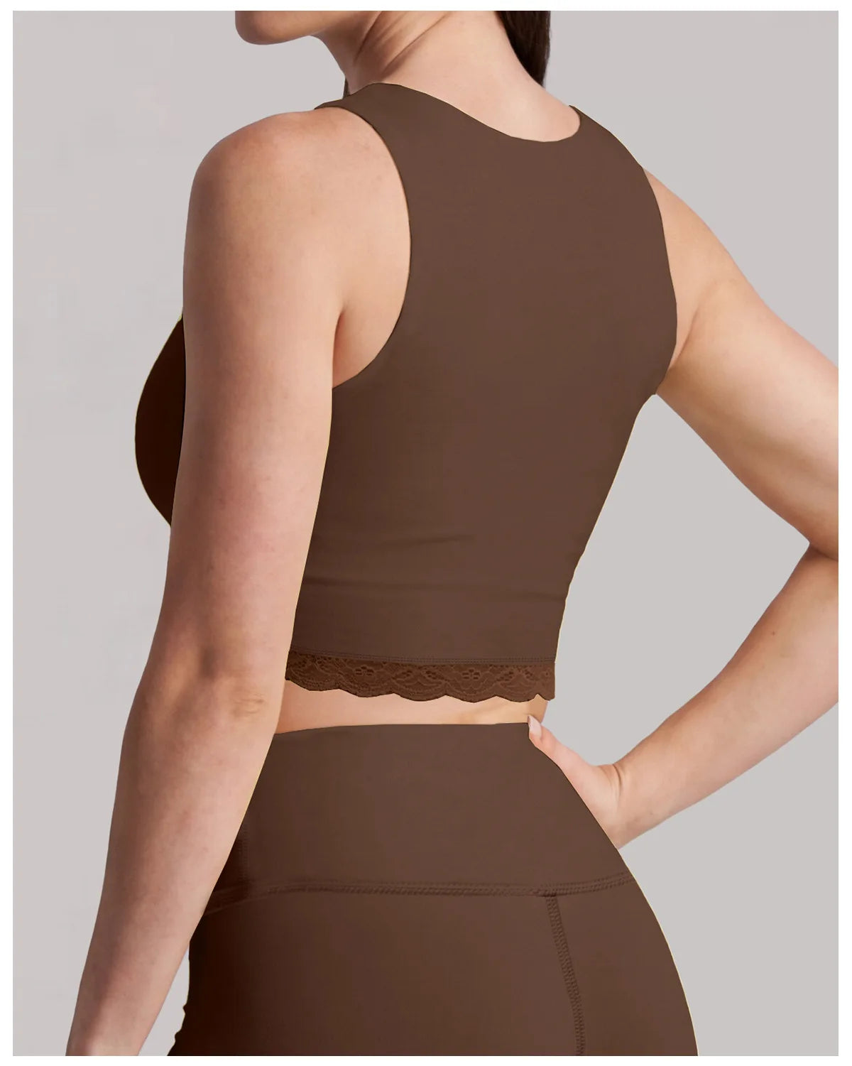 Sexy Fake Two-piece Yoga Tank Top Naked Feel Lace Trim V Neck High Stretch with Bra Pads Gym Running Fitness Dance Tank Top
