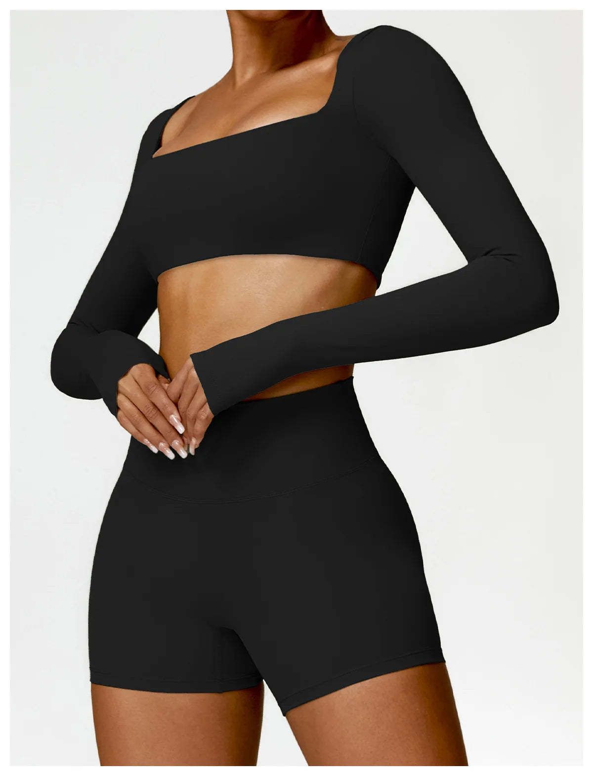 Hearuisavy Summer 2PCS Long Sleeve Gym Set Women Yoga Clothes Quick-Drying Sportswear Running Leggings Workout Sports Crop Top