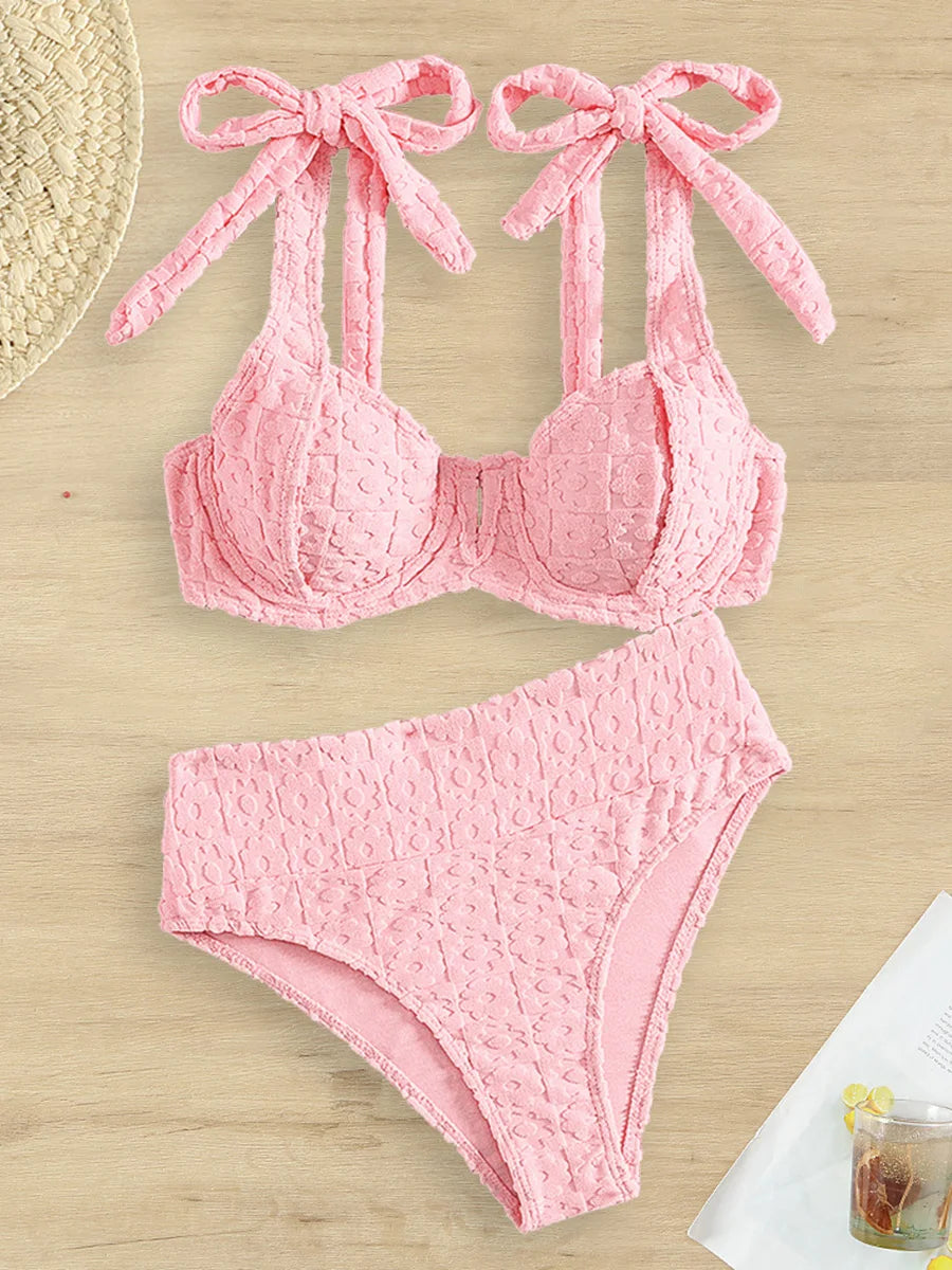 S - XL Underwired V Shaped Female Swimsuit High Waist Bikini Women Swimwear Two-pieces Bikini Set Bather Bathing Suit Swim Lady