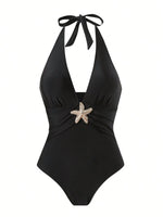Vintage Black White Long Skirt Swimwear Sets Women Deep V Neck Starfish Hollow Out Bathing Suit Holiday One Piece Swimsuit 2026