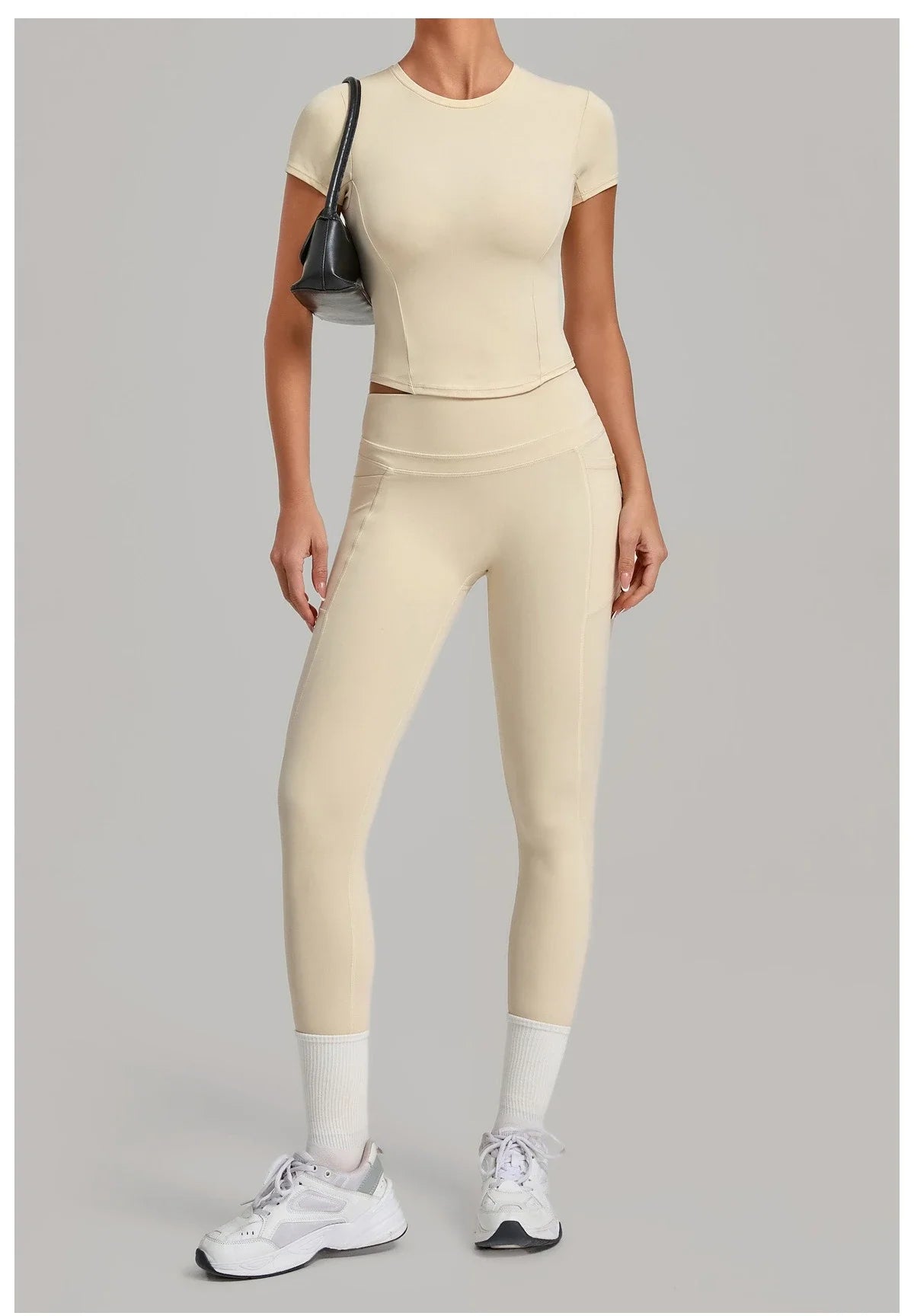 Women's Seamless Yoga Sets Sports Fitness Hip-lifting High Waist Pants Slim Fit Short-sleeve Suits Workout Running Training Sets