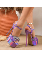 Elegant Purple Bow Design 16cm Sexy Model Ultra-high Heels Fashion Open Toe Sandals Women's Gladiator Night Club Dance Shoes 42