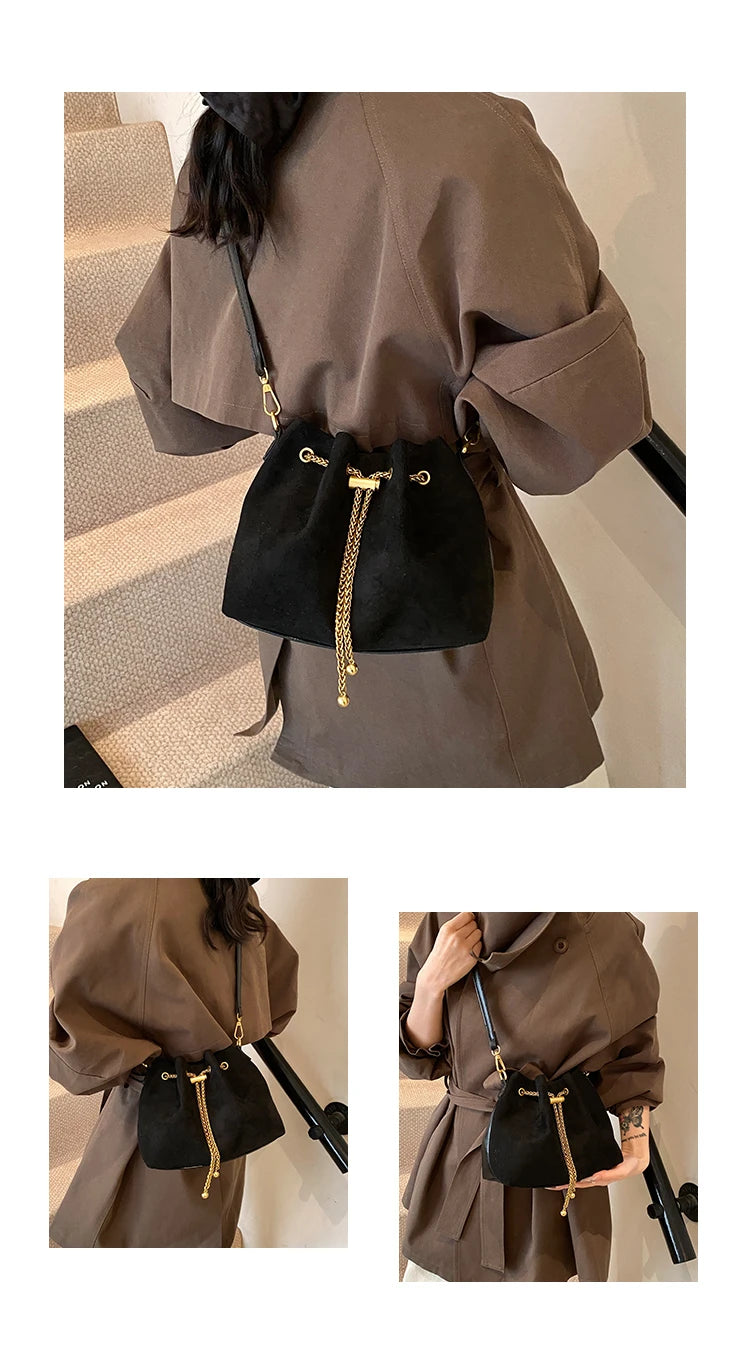 2026 Soft Commuting Crossbody Bags Faux Suede Sewing Hot Sale Bags for WomenThread Solid Color String Women's Handbags