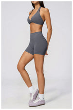 Summer Yoga Sets Women Front Cross Sports Bra Exercise Suits Outwear Lifting Buttocks Abdominal Compression Shorts Fitness Set