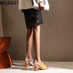 NASBAVI Brand New Ladies Peep Toe Summer Sandals Fashion Mixed Colors Chunky High Heels Women Sandals Party Woman Shoes 35-45