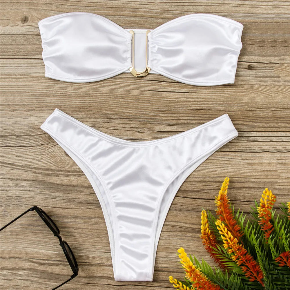 Sexy U Shaped Bandeau Bikinis Sets Mujer Strapless Swimwear Women Gold Swimsuit Bathing Suit Biquinis Brazilian Bikini Swim 2026