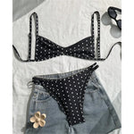 S - XL Polka Dot V Neck Bikini Women Swimwear Female Swimsuit Two-pieces Bikini set High Leg Cut Bather Bathing Suit Swim V8147