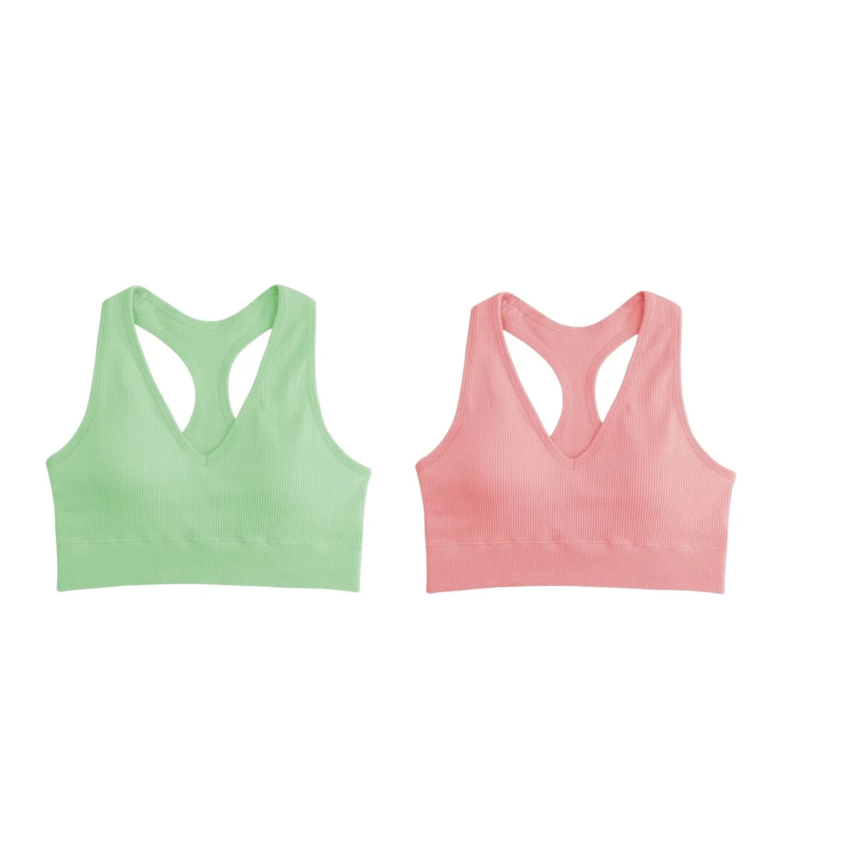 2Pcs/Set Women Deep V Neck Y-Back Padded Tank Bra Rib Cropped Tank Bralette Racerback Strap Daily Inner Top One Size Underwear