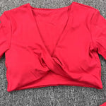 Long Sleeve Gym Crop Tops for Women Twist Deep V Workout Quick Dry Padded Sports Fitness Yoga T-Shirt