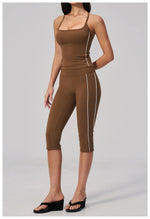 Women's 2 Piece Yoga Set Summer Brushed Color-Block Slim Sports Tank Top High Waist Pants Gym Running Fitness Suits Tracksuit