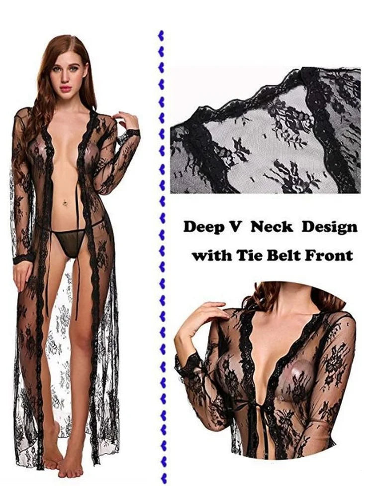Suspender Underwear Front Open Lace-Up Dress Sexy Clothes For Women Lace Black Plus Size Nightgowns Open Lingerie Skirt Set