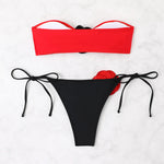 Sexy Bikini Set 2025 Bandeau 3D Flower White Black Contrast Push Up Micro Swimsuit Brazilian Cut Out Bathing Suit Thong Swimwear