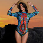 One Piece Sun Protection Swimwear 2026 Women Long Sleeved Print Swimsuit Female Sports Bathers Swimming Bodysuit Beach купальни