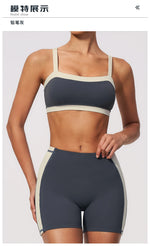 Summer Color Blocking Yoga Suit Women Shockproof Slim Sports Bra High Waist Hip Lift Shorts Gym Running Fitness Sets Tracksuit