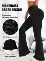 Criss Cross Stretch Flare Pants Minimalist High Waist Commute Yoga Trousers Sexy Casual Sports Leggings For Womens Slim Figures