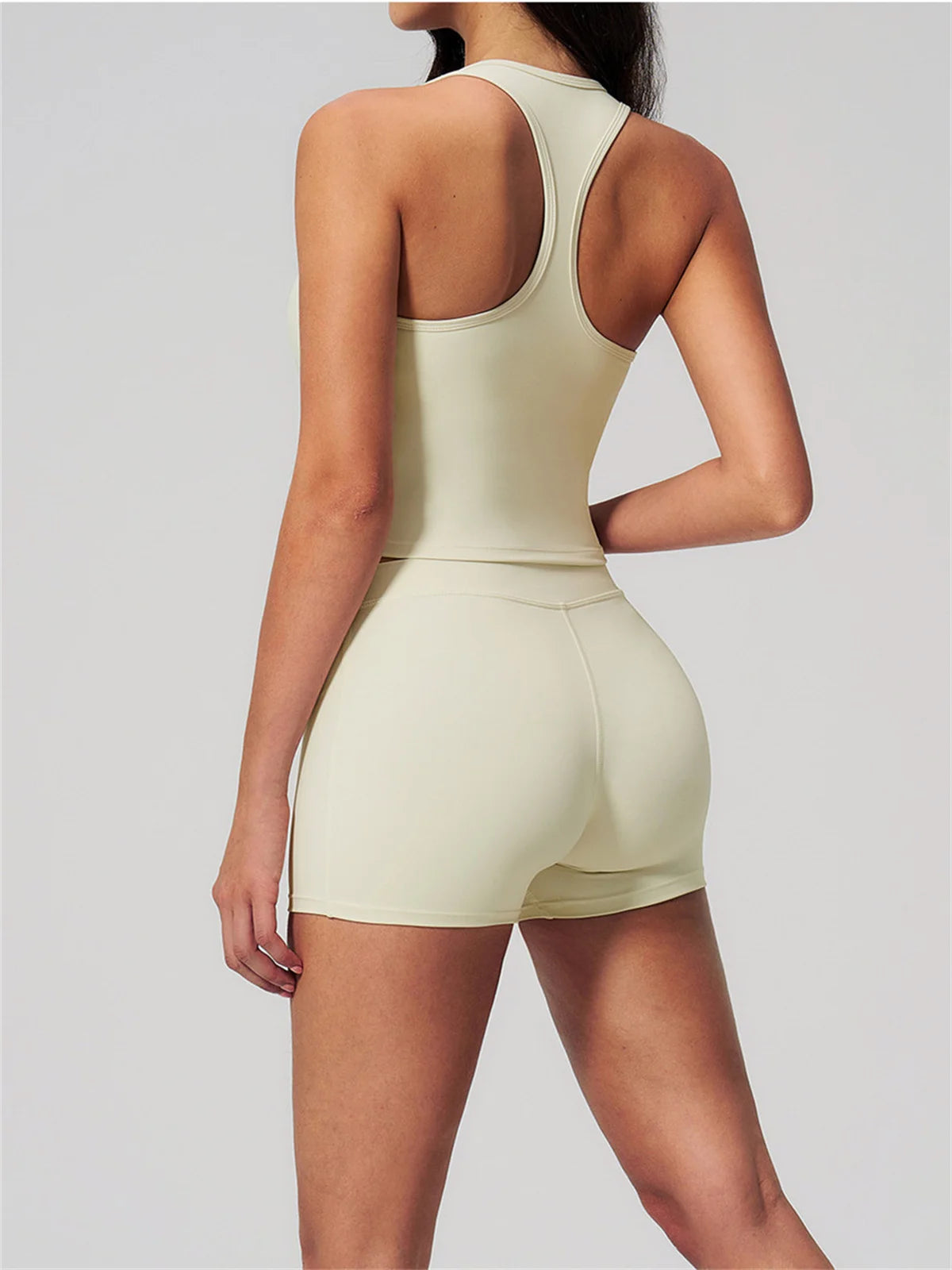 Gym Women Yoga Sets Women Brushed Square Neck Slim Sports Tank Top Fitness Suit Outwear Running High Waist Shorts Tracksuit