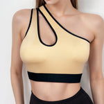 Women Sports Bra Asymmetric One Shoulder Hollow Out Design Yoga Bralette Seamless Breathable Workout Underwear For Gym Running