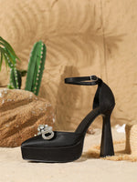 2026 Sexy Satin Black Super High Heels Sandals Women Summer Crystal Bow Tie Ankle Strap Dress Party Shoes Platform Sandals
