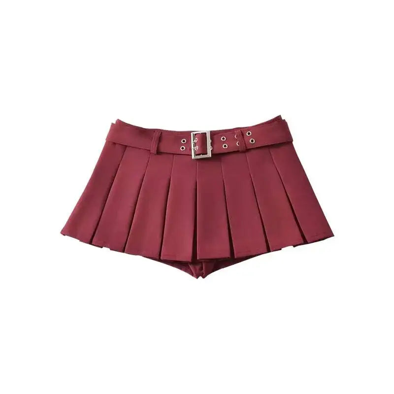 WOMENGAGA Summer Skorts High-quality Sexy A-LINE Safety Skirts Pleated Skirt Half Length Short Skirt Belt Fashion Women E4H4