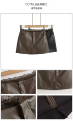Lace Splicing Sexy Spicy Girl PU Leather Skirt Female Autumn Short Skirt Fashion Sexy Skirts Mini Sweet Fashion Women TT2P